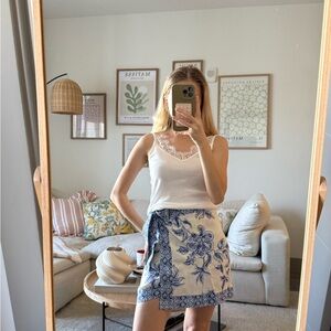Zara Blue and White Floral Mini Skirt